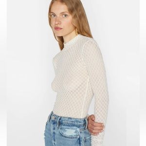 Frame - Mesh Lace Turtleneck in Off White